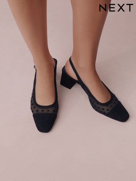 Black Polkadot Forever Comfort® Square Toe Slingback Block Heels (W37460) | £36