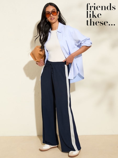 Friends Like These Navy Wide Leg Side Stripe Jersey Trousers (W37461) | £37