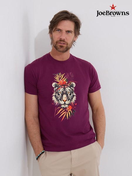 Joe Browns Purple 100% Cotton Tropical Tiger Graphic Short Sleeve T-Shirt (W37497) | £29