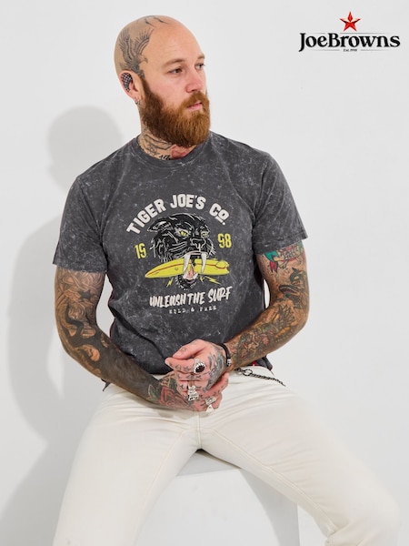Joe Browns Grey 100% Cotton Tiger Joes Graphic Short Sleeve T-Shirt (W37503) | £29