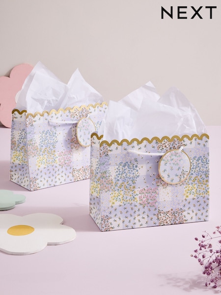 Set of 2 Lilac Floral Small Gift Bags (W37523) | £3.50