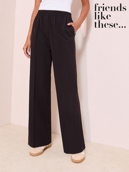 Friends Like These Black Crinkle Jersey Wide Leg Trousers (W37525) | £32
