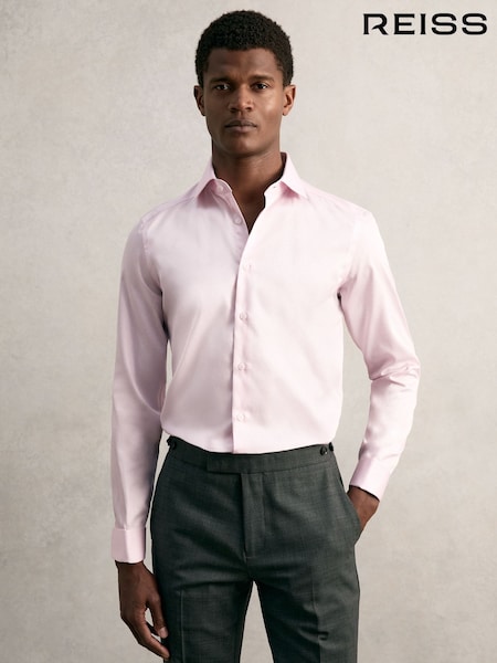 Reiss Pink Remote Double Cuff Slim-Fit Cotton-Sateen Shirt (W37529) | £88