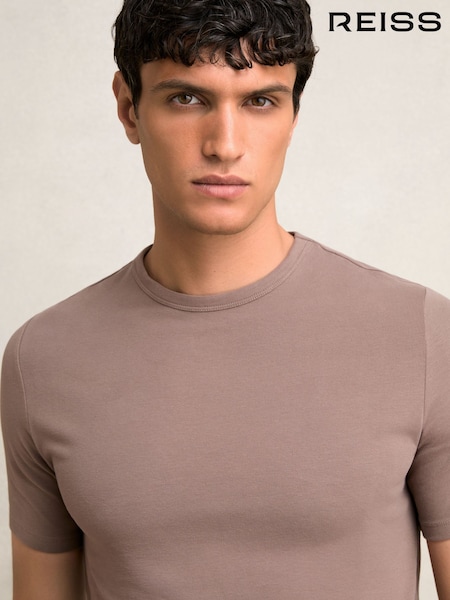 Reiss Taupe Brown Joe Stretch-Cotton Crew-Neck T-Shirt (W37532) | £45