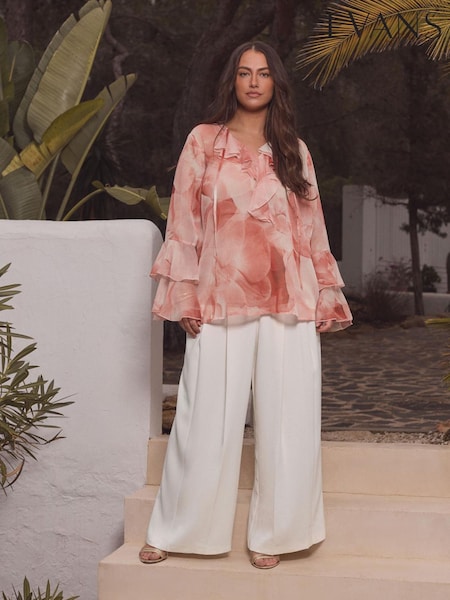 Evans Pink Occasion Floral Frilled Top (W37559) | £50