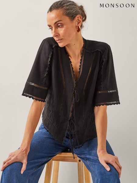 Monsoon Black Hayley Lace Tie Top (W37583) | £59