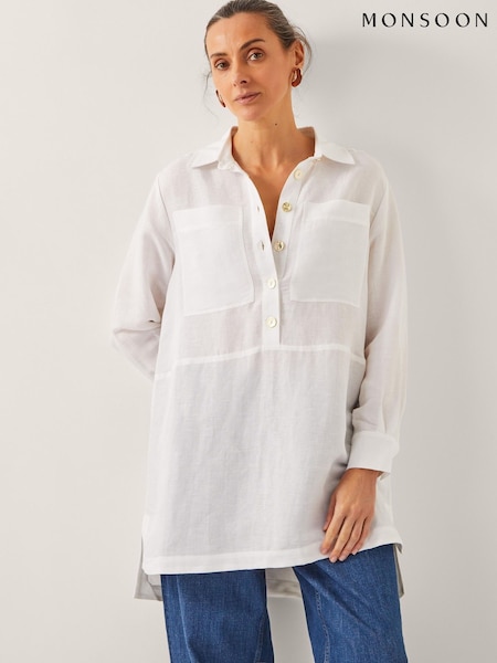 Monsoon White Tatiana Button Tunic Shirt (W37586) | £69