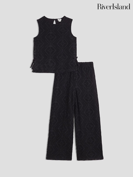 River Island Black Girls Lace Bow Side Top Set (W37587) | £29