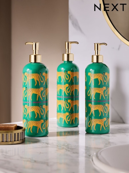 Set of 3 Green Cheetah Animal Reusable Dispenser Bottle (W37621) | £18