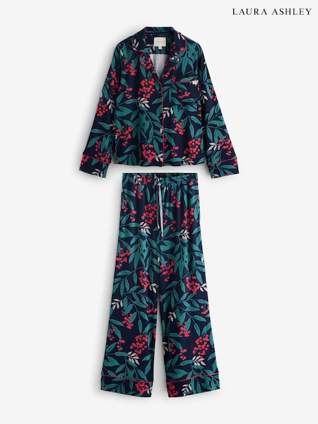 Navy Green Greendale Cosy Button Through Pyjamas (W37633) | £42
