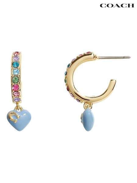 COACH Blue Heart Charm Huggies Earrings (W37692) | £55