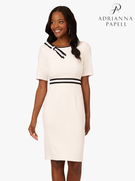 Adrianna Papell Crepe Ribbon Short White Dress (W38024) | £149