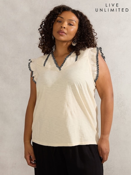 Live Unlimited Cream 100% Cotton Slub Pintuck Top (W38039) | £59