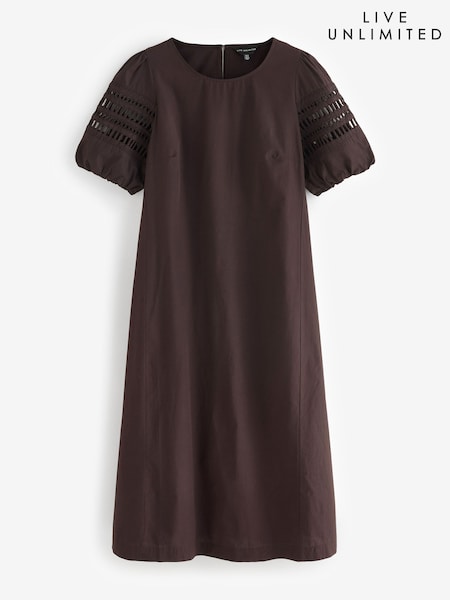 Live Unlimited Brown 100% Cotton Puff Sleeve Midaxi Dress (W38043) | £89