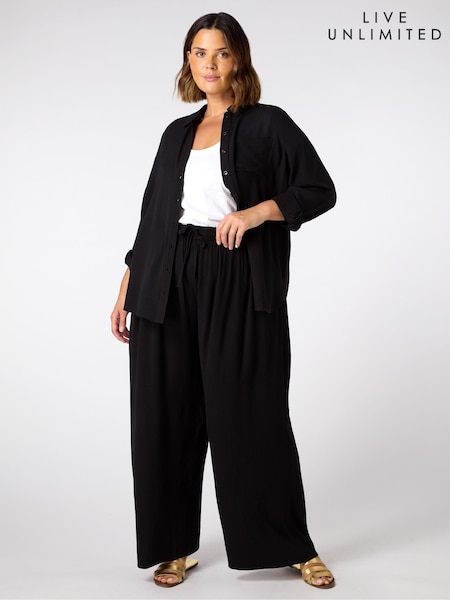 Live Unlimited Black Petite Curve Full Length Drawstring Trousers (W38045) | £65