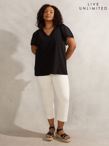 Live Unlimited Black Angel Sleeve V-Neck Top (W38049) | £59