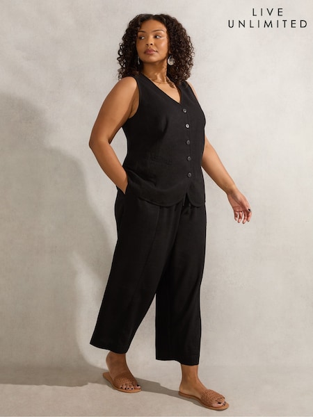 Live Unlimited Black Linen Mix Tapered Trousers (W38056) | £59