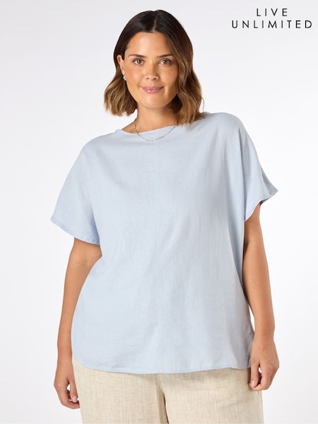 Live Unlimited Light Blue Linen Seamed Detail Top (W38058) | £59