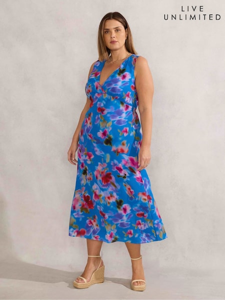 Live Unlimited Blue Floral Midi Dress (W38064) | £99