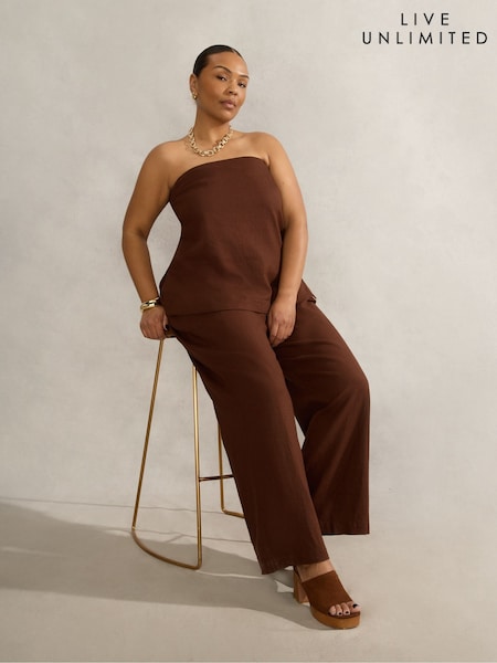 Live Unlimited Brown Linen Blend Bandeau Top (W38067) | £65