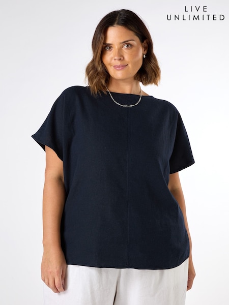 Live Unlimited Blue Linen Seamed Detail Top (W38075) | £59
