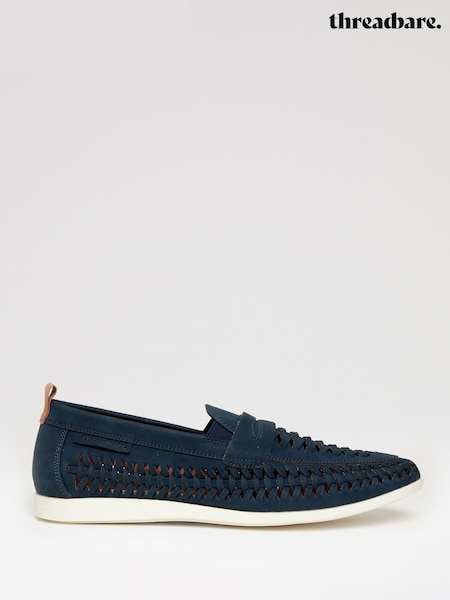 Threadbare Blue Faux Suede Woven Loafers (W38084) | £38