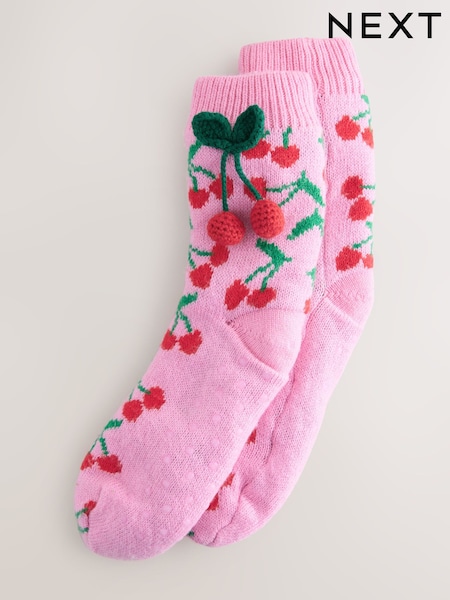 Pink Cherries Chunky Slipper Socks 1 Pack (W38101) | £16