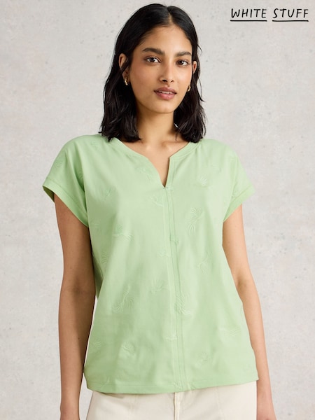 White Stuff Green Nelly Notch Embroidered T-Shirt (W38212) | £35