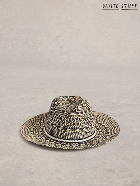 White Stuff Black Mosaic Fedora Hat (W38213) | £29