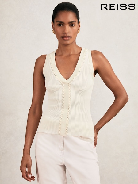 Reiss Ivory/Ecru Lanette Craft-Stitch Rib-Knit Vest (W38536) | £98