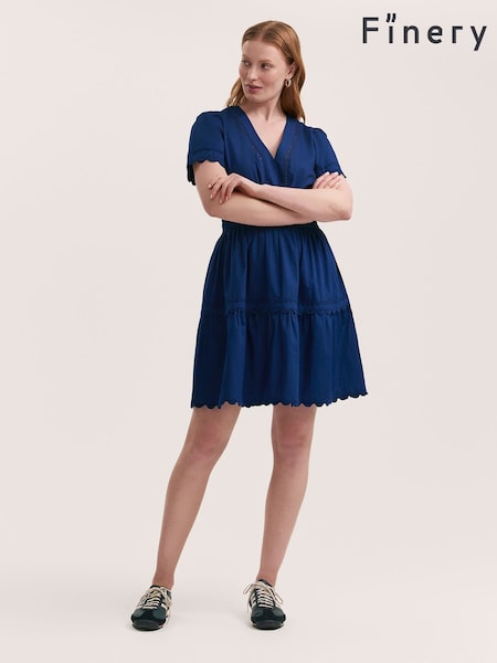 Finery Blue Reece Cotton Ric Rac Detail Short Dress (W38548) | £49