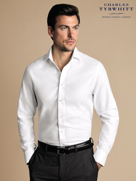 Charles Tyrwhitt White Classic Fit Non Iron Herringbone 100% Cotton Shirt (W38587) | £70