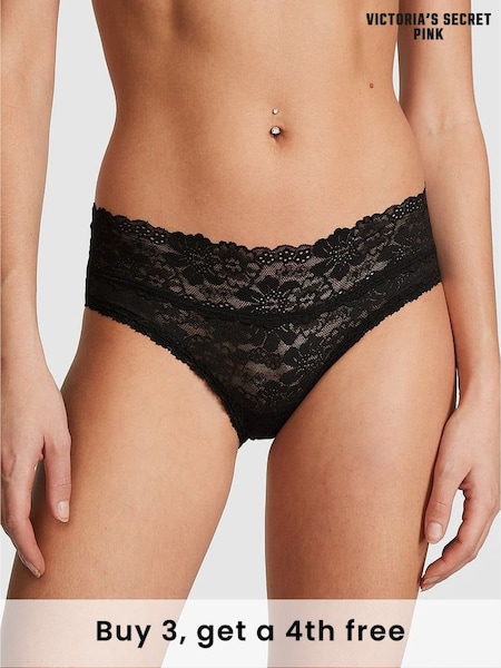 Victoria's Secret PINK Black Hipster Floral Lace Knickers (W38694) | £9