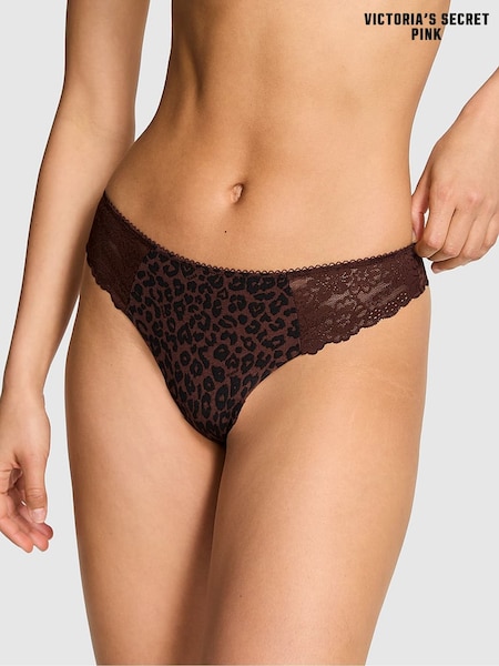 Victoria's Secret PINK Leopard Brown Thong No Show Lace Trim Knickers (W38722) | £9