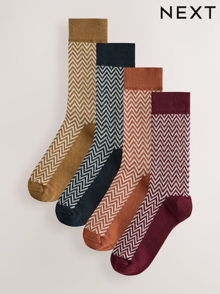 Blue/Green/Grey Herringbone Heavyweight Socks 4 Pack (W38782) | £20