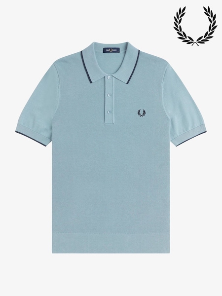 Fred Perry Blue Pique Stitch Knitted Shirt (W39199) | £95