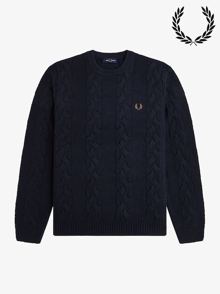 Fred Perry Blue Chunky Cable Knit Jumper (W39206) | £160