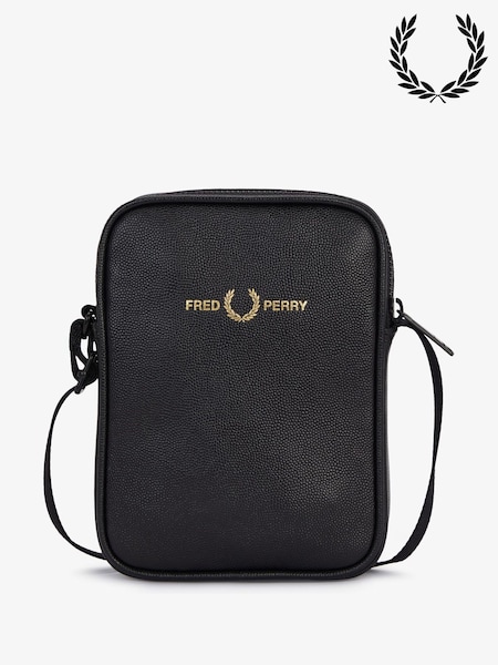 Fred Perry Black Scotchgrain Leather Side Bag (W39208) | £85