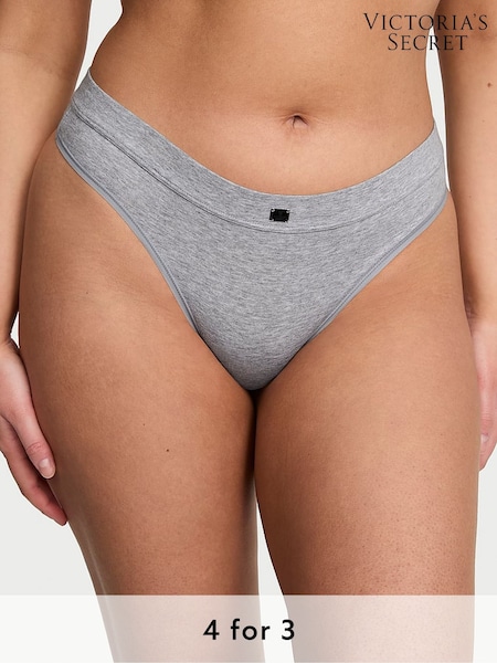 Victoria's Secret Heather Grey Thong Cotton Logo Knickers (W39237) | £9
