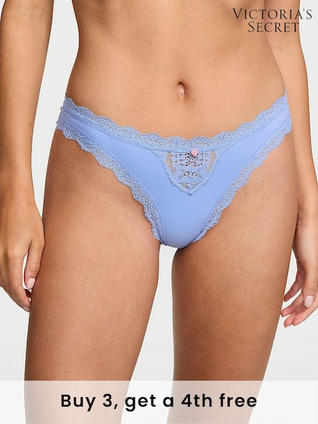 Victoria's Secret Blue Cameo Lace Trim Thong Knickers (W39258) | £14