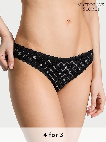 Victoria's Secret Black Logo Diamond Bikini Lace Trim Knickers (W39345) | £9