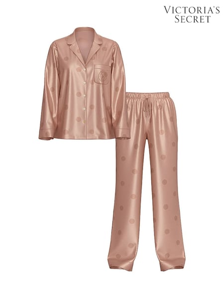 Victoria's Secret Macaron Nude Jacquard Satin Long Pyjamas Set (W39392) | £69