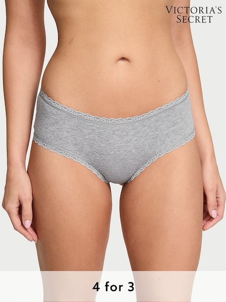 Victoria's Secret Heather Grey Cheeky Cotton Lace Trim Knickers (W39438) | £9 - £10
