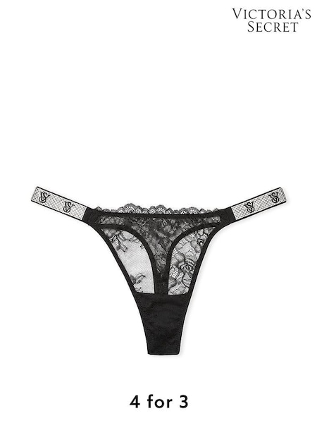Victoria's Secret Black Thong Shine Strap Lace Knickers (W39462) | £20