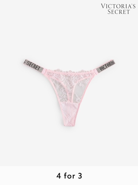 Victoria's Secret Angel Pink Thong Shine Strap Lace Knickers (W39463) | £20