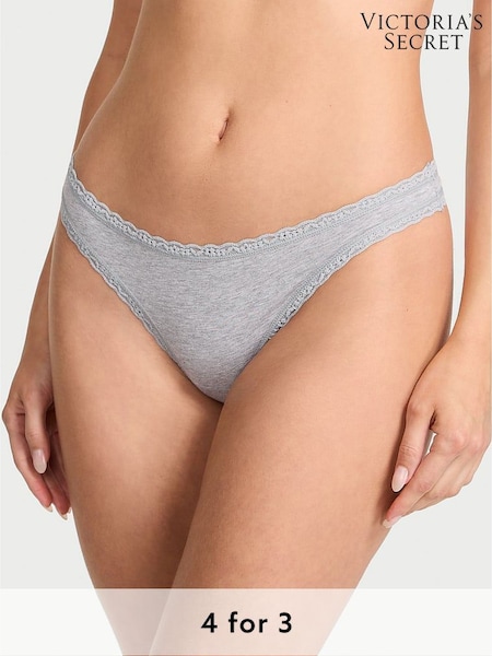 Victoria's Secret Heather Grey Thong Cotton Lace Trim Knickers (W39466) | £9
