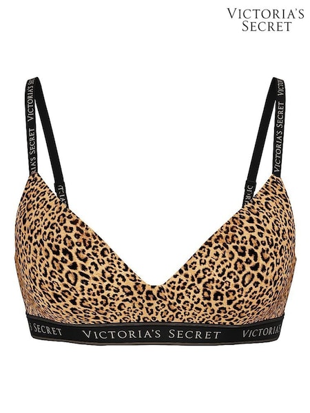 Victoria's Secret Leopard Brown Non Wired Lightly Lined Cotton Logo Bra (W39509) | £35 - £36