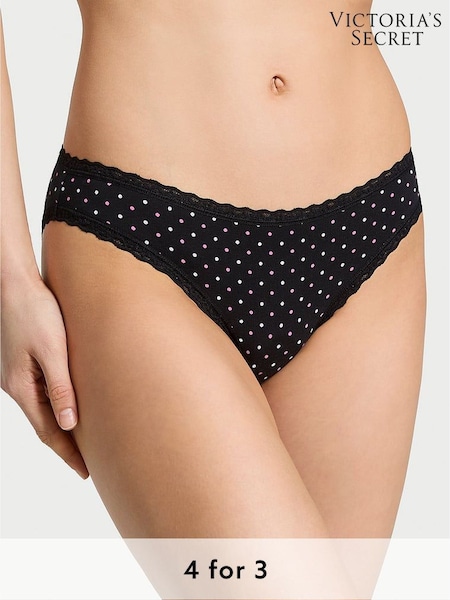 Victoria's Secret Black Dots Bikini Lace Trim Knickers (W39545) | £9