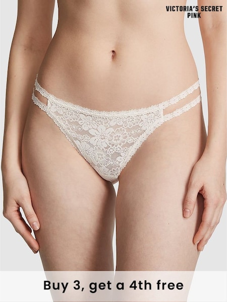 Victoria's Secret PINK White Floral Lace Double Strap Thong Floral Lace Knickers (W39549) | £9