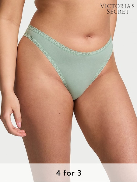 Victoria's Secret Seasalt Green Thong Cotton Lace Trim Knickers (W39558) | £9